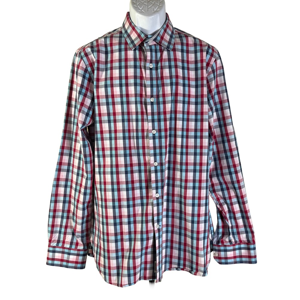 Flag & Anthem Button Down Mens Large Multicolor Plaid Cotton Long Sleeve Shirt